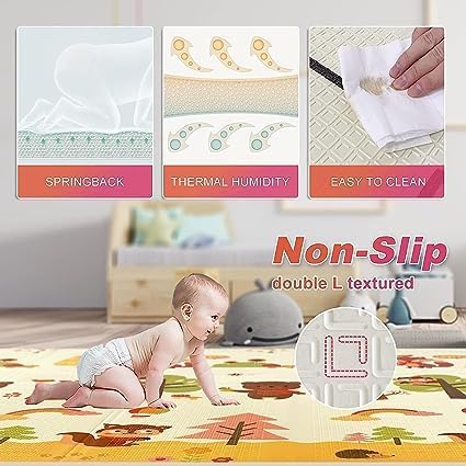 WENGTY Double Sided Water Proof Giraffe Mat Extra Large Reversible Baby Play Mat, Bpa Free Learning & Crawling Foldable Foam Mat(200Cm X 150Cm, 0.8Cm) Multicolor, Count 1 - Image 3