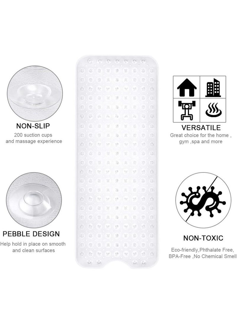 Nonslip Soft Rubber Bath Mat for Bathtub and Shower, Anti Slip Bath Mat 100 x 40 cm - Transparent White - Image 2