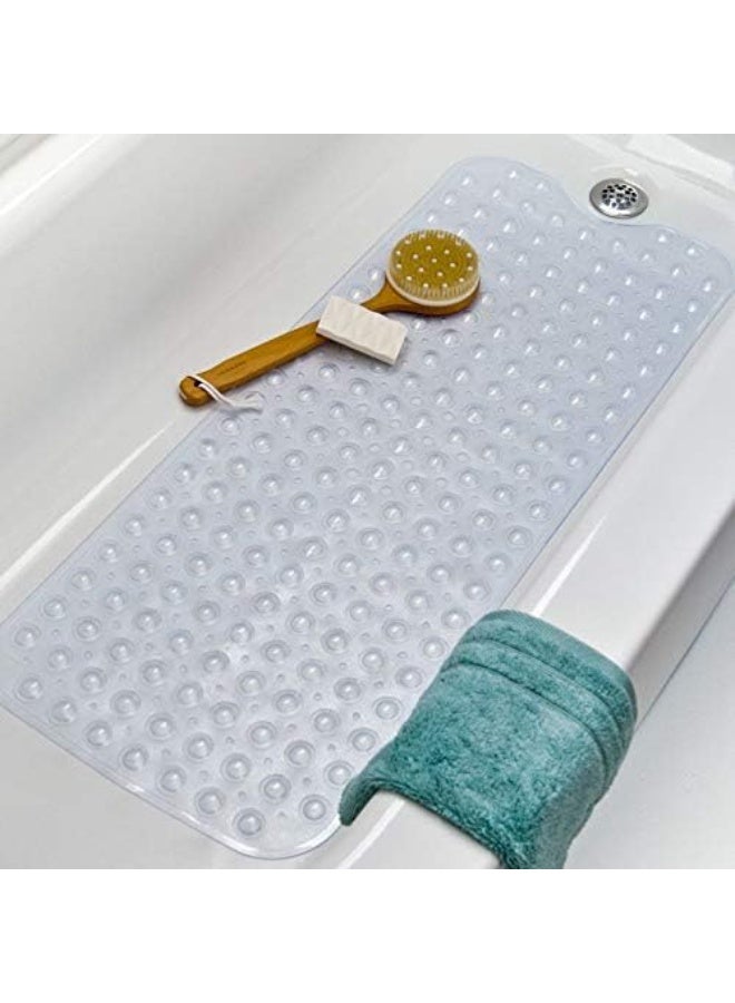 Nonslip Soft Rubber Bath Mat for Bathtub and Shower, Anti Slip Bath Mat 100 x 40 cm - Transparent White - Image 1