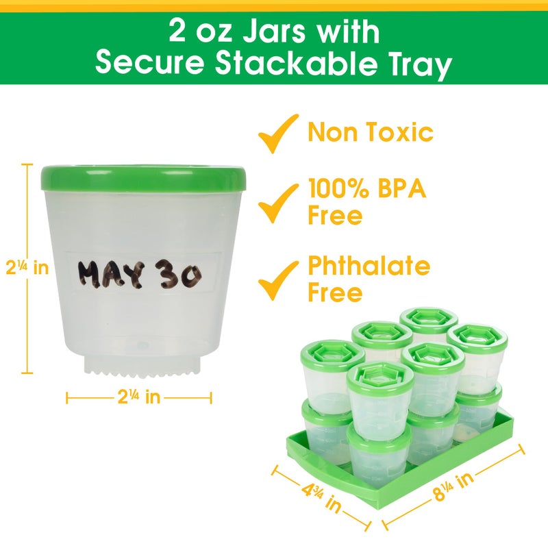 Sprout Cups Baby Food Storage Containers w Write What You Want Lids (12 Pk) - 2oz Reusable Leakproof Plastic Jars & Tray- Freezer, Microwave & Dishwasher Safe- BPA/PVC Free, Compatible w Bullet Blender, Gift - Image 2