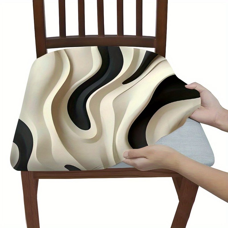 4pcs Black White Wave Design Chair Cushion Covers Polyester Machine Washable - Image 4