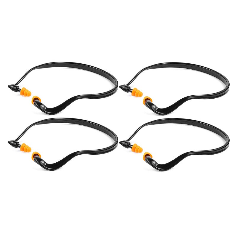 Noise Reduction Ear Protection: 4 Pcs Black+Orange, 29dB Max Noise Reduction, Reusable Washable Silicone Pods - Individually Wrapped Headband Design Earplugs For Construction Shooting Hunting Concerts - Image 1
