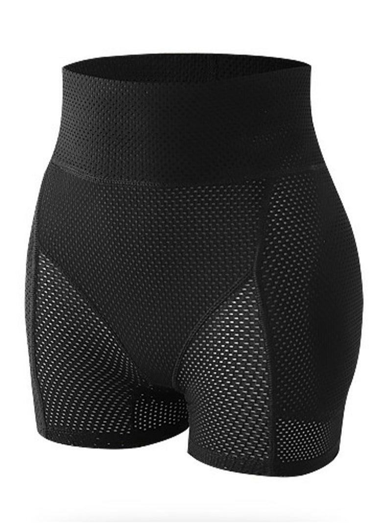 Loquat - Women's Solid Color Breathable Mesh Underwear High-Waisted Sponge Pad Hip Lift Boxer Briefs Soft Stretch Underwear Panties Black - Image 1