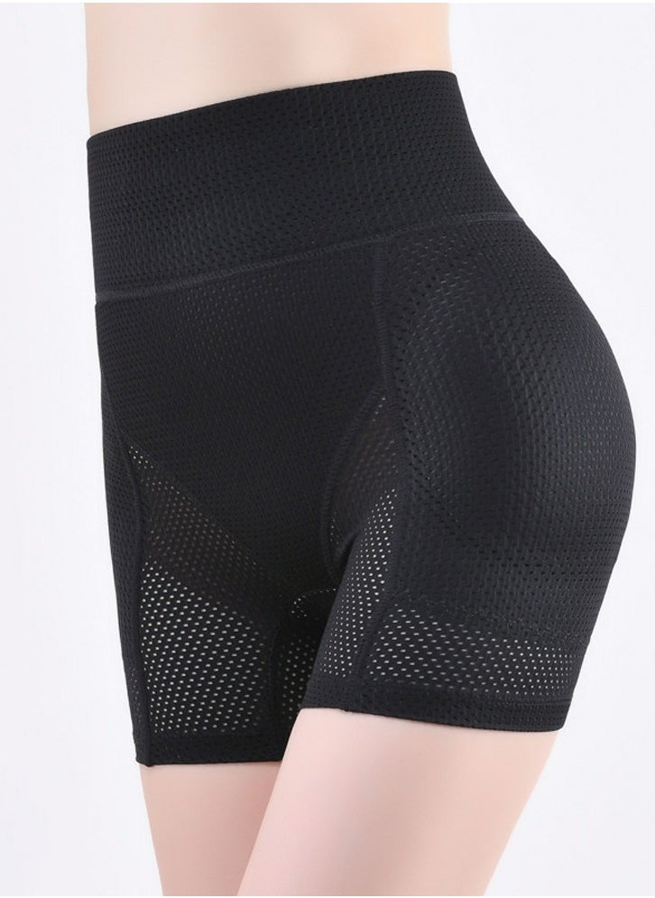 Loquat - Women's Solid Color Breathable Mesh Underwear High-Waisted Sponge Pad Hip Lift Boxer Briefs Soft Stretch Underwear Panties Black - Image 1
