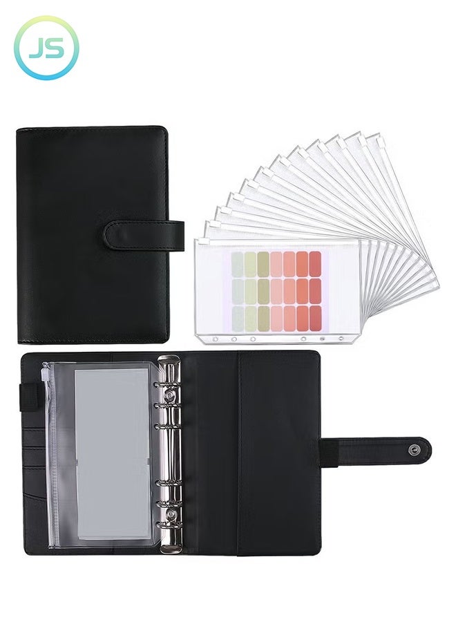 JS A6 Pu Leather Budget Binder Cash Envelopes Organizer Saving Money Planner Notebook With Clear Zipper Pockets Saving Binder - Image 1
