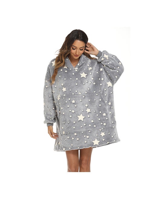 Gray Star Glow-in-Dark Hoodie Blanket Sherpa Fleece Gray five-pointed star