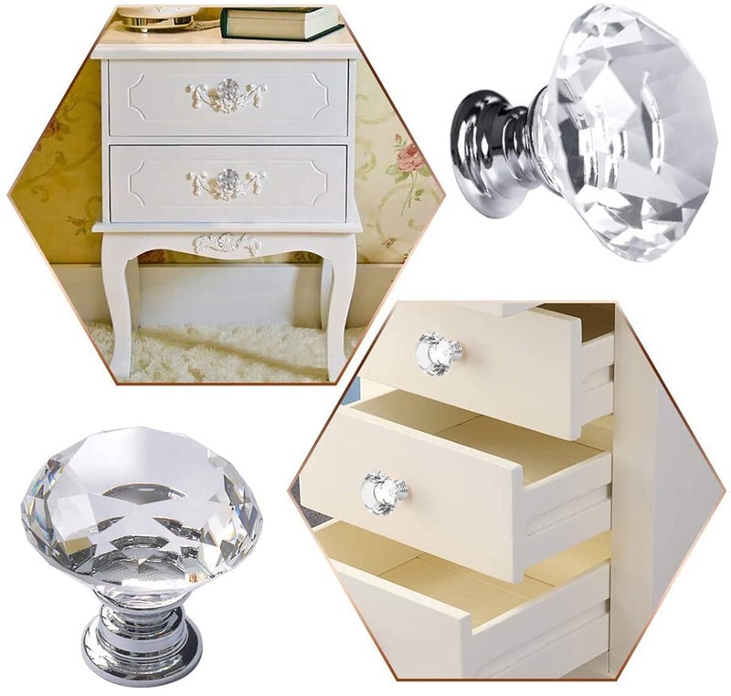 Akstore 6 Pcs Crystal Glass Cabinet Knobs 30mm Diamond Shape Drawer Kitchen Cabinets Dresser Cupboard Wardrobe Pulls Handles (30mm, Clear) - Image 5