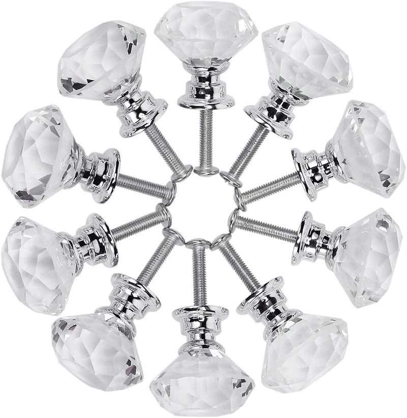 Akstore 6 Pcs Crystal Glass Cabinet Knobs 30mm Diamond Shape Drawer Kitchen Cabinets Dresser Cupboard Wardrobe Pulls Handles (30mm, Clear) - Image 4