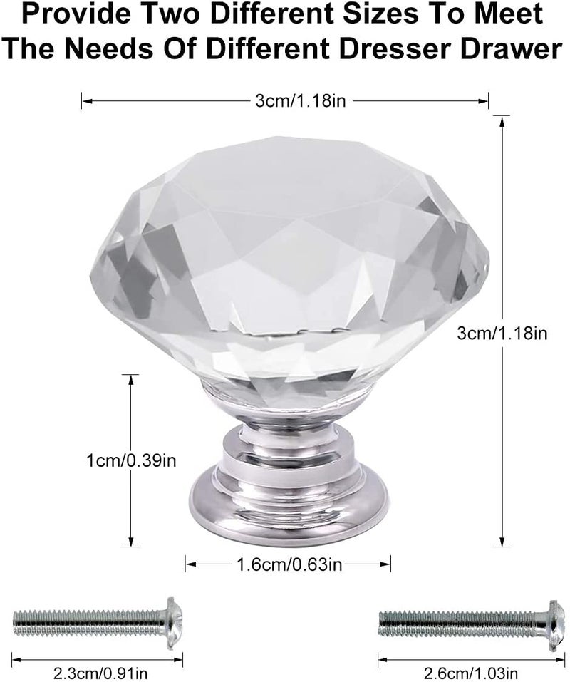 Akstore 6 Pcs Crystal Glass Cabinet Knobs 30mm Diamond Shape Drawer Kitchen Cabinets Dresser Cupboard Wardrobe Pulls Handles (30mm, Clear) - Image 2