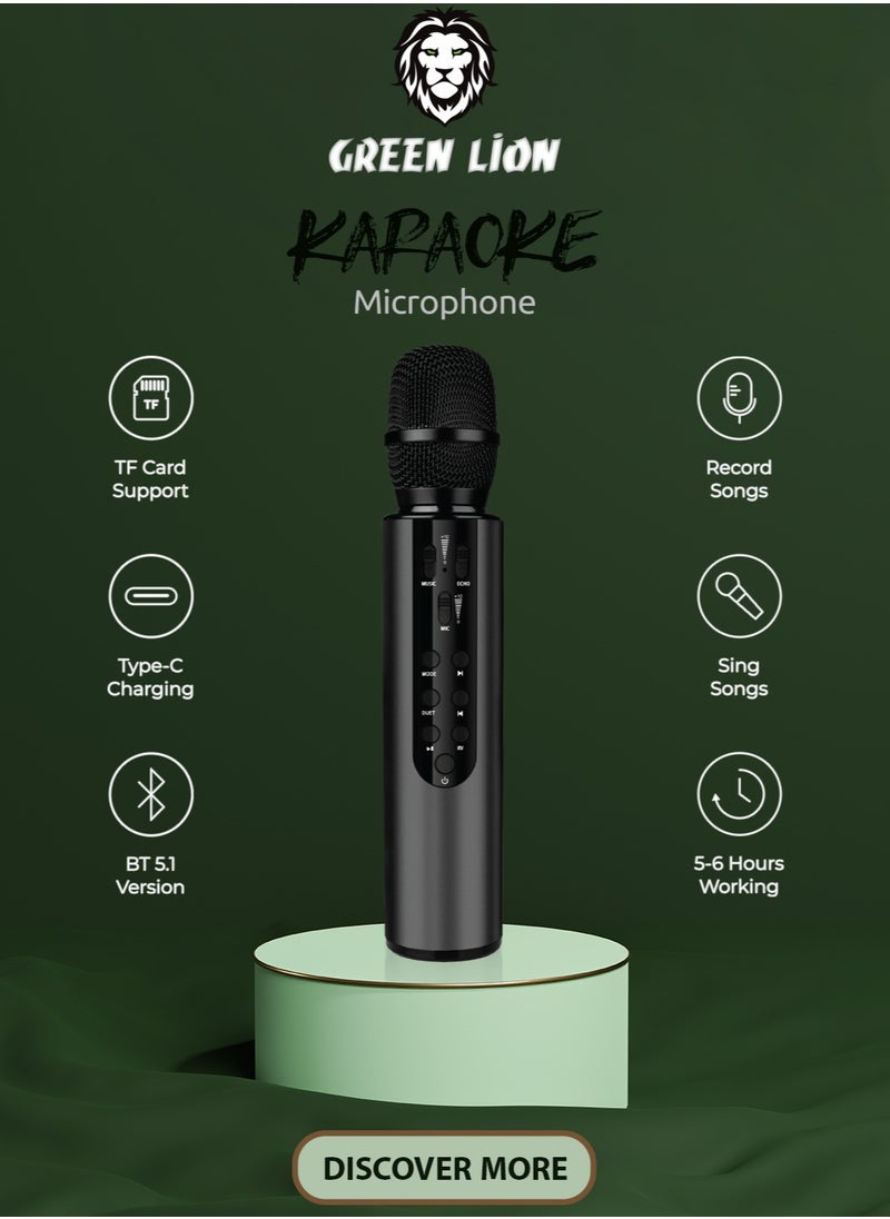GREEN LION - Karaoke Microphone / Record Songs & Sing Songs/ Bluetooth /TF Card /AUX / Speaker /High-Quality Microphone - Black - Image 1