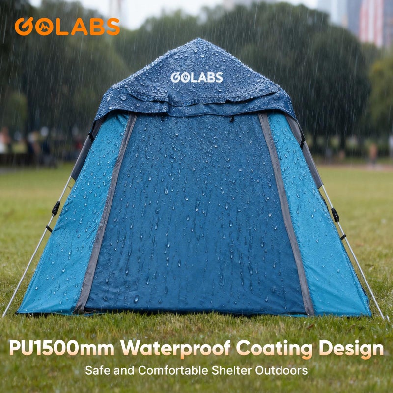 Golabs 2-3 Person Camping Tent w/ 9.5x8.5 ft Canopy, 3-Minute Setup by Pre-Attached Pole, PU1500mm Waterproof, 4 Side Mesh Tent Top & Door & Ventilation, Portable Family Tent w/Carry Bag&Pocket &Hook - Image 4