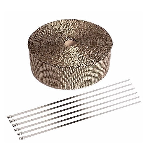 ESUPPORT 1" X 16' Fiberglass Roll Titanium Racing Exhaust Header Pipe Wrap Heat Shield Tape 6 Stainless Steel Ties Car Motorcycle - Image 2
