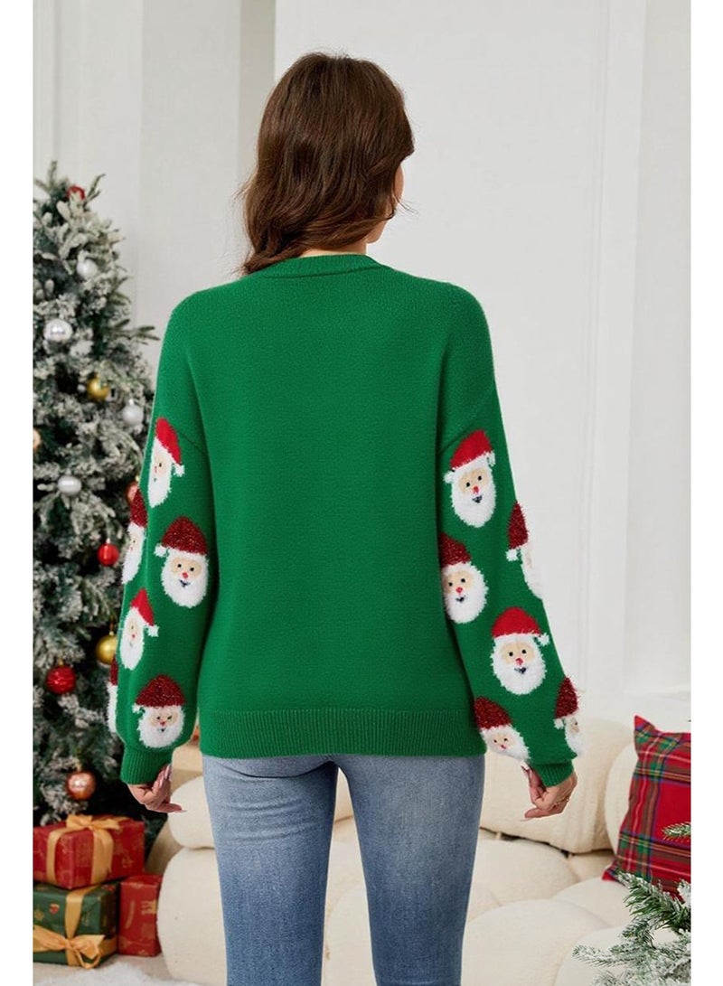 NIBEMINENT Casual Women's Cardigan Autumn Winter Christmas Cartoon Jacquard Loose Fashion Sweater Knitted Long-sleeved V-neck Clothes Coat - Image 2