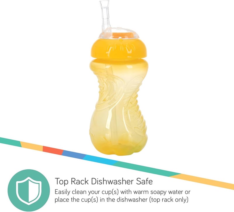 Nuby 3 Pack No Spill Flex Straw Toddler Sippy Cups - Toddler Cups Spill Proof with Easy and Firm Grip - Aqua, Yellow, Coral - Image 3