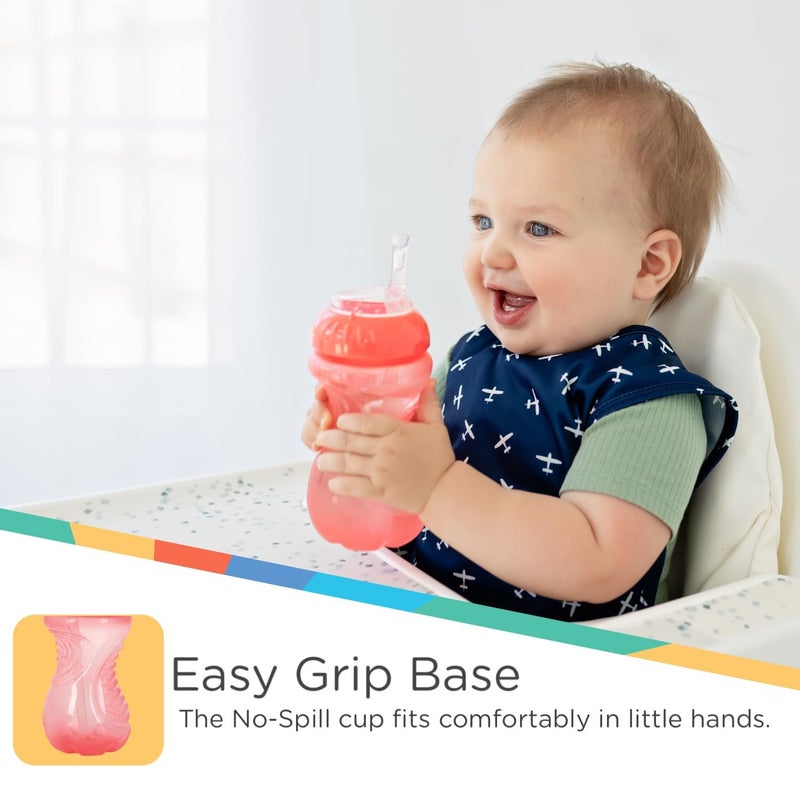 Nuby 3 Pack No Spill Flex Straw Toddler Sippy Cups - Toddler Cups Spill Proof with Easy and Firm Grip - Aqua, Yellow, Coral - Image 4