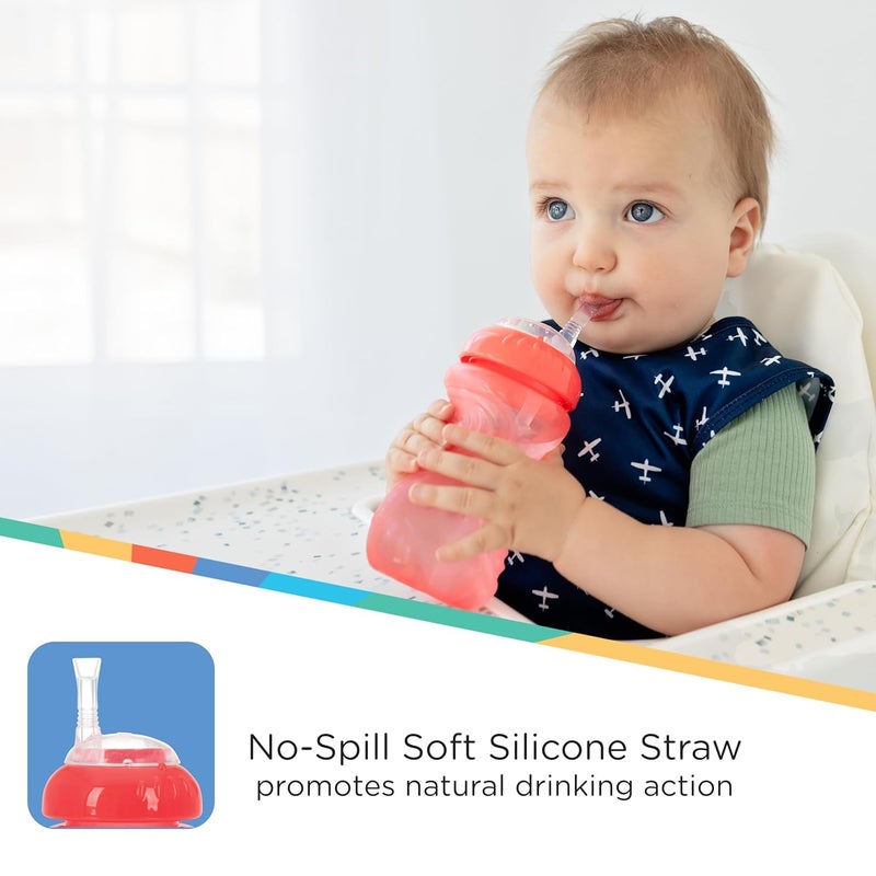 Nuby 3 Pack No Spill Flex Straw Toddler Sippy Cups - Toddler Cups Spill Proof with Easy and Firm Grip - Aqua, Yellow, Coral - Image 5