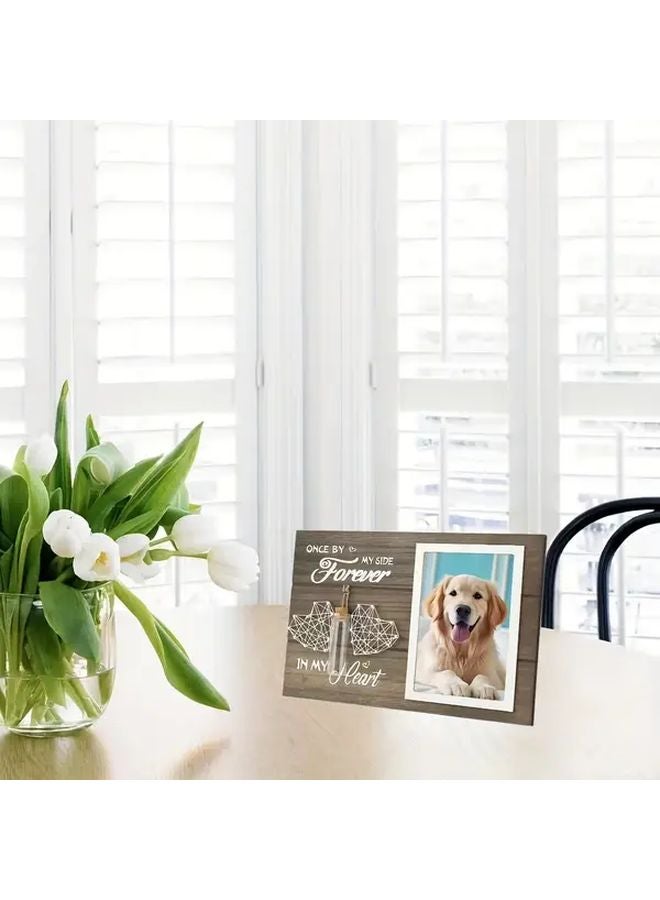 Wooden Pet Memorial Picture Frame 11.81x7.87 Inch with String Art Heart and Vase - Image 1