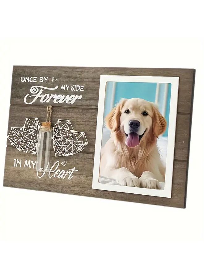 Wooden Pet Memorial Picture Frame 11.81x7.87 Inch with String Art Heart and Vase - Image 3