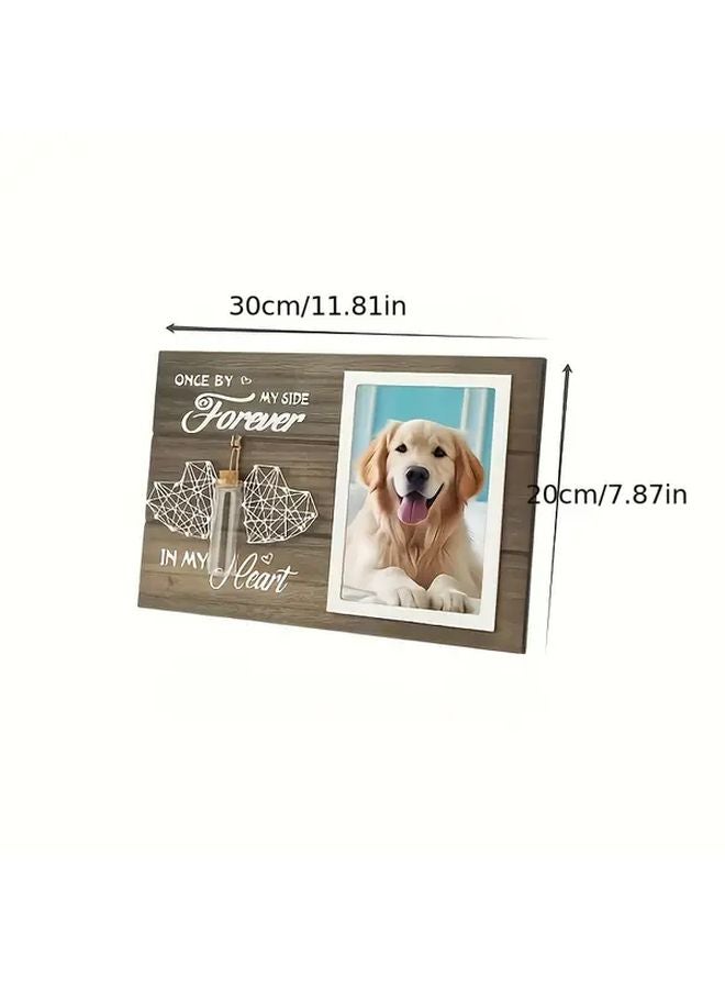 Wooden Pet Memorial Picture Frame 11.81x7.87 Inch with String Art Heart and Vase - Image 4