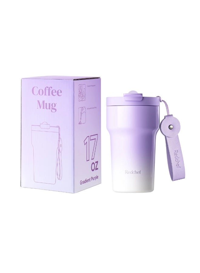Redchef 500ml/17oz Ceramic Liner Coffee Cup with Straw Flask Hot And Cold Tumbler ( White-purple ) - Image 1