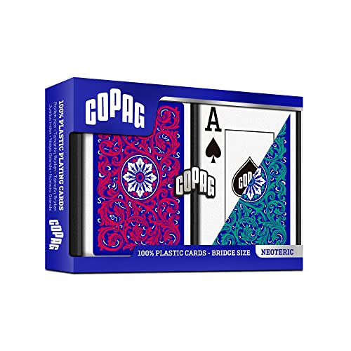 Copag 1546 Neoteric Design 100% Plastic Playing Cards, Bridge Size (Narrow) Green/Red Double Deck Set (Jumbo Index) - Image 2