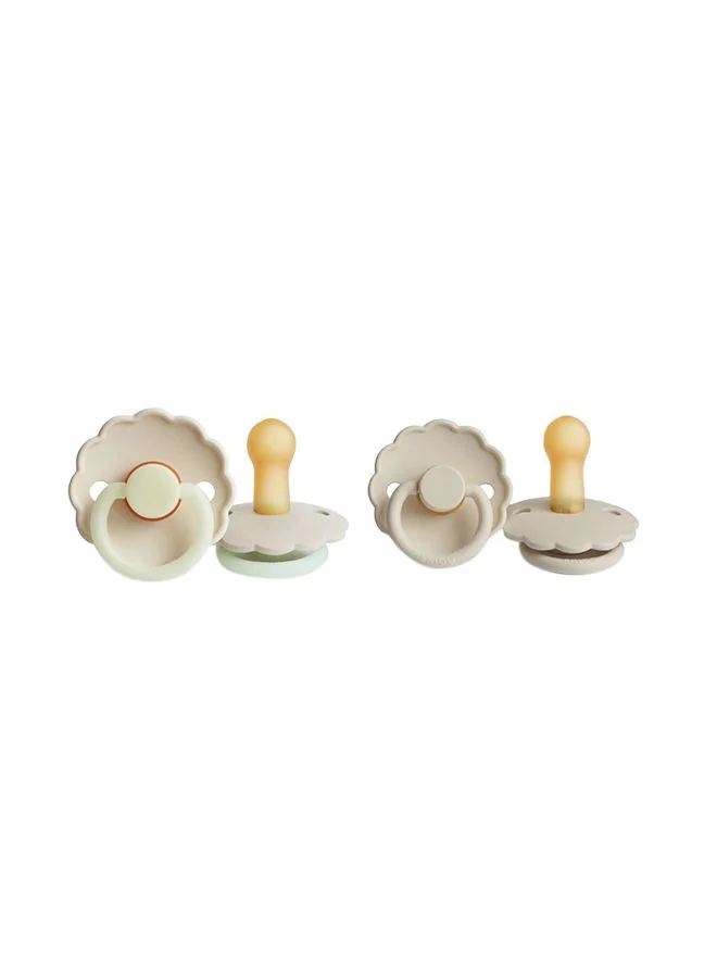 FRIGG Pack Of 2 Daisy Latex Baby Pacifier 6-18M, Cream Night/Cream - Size 2