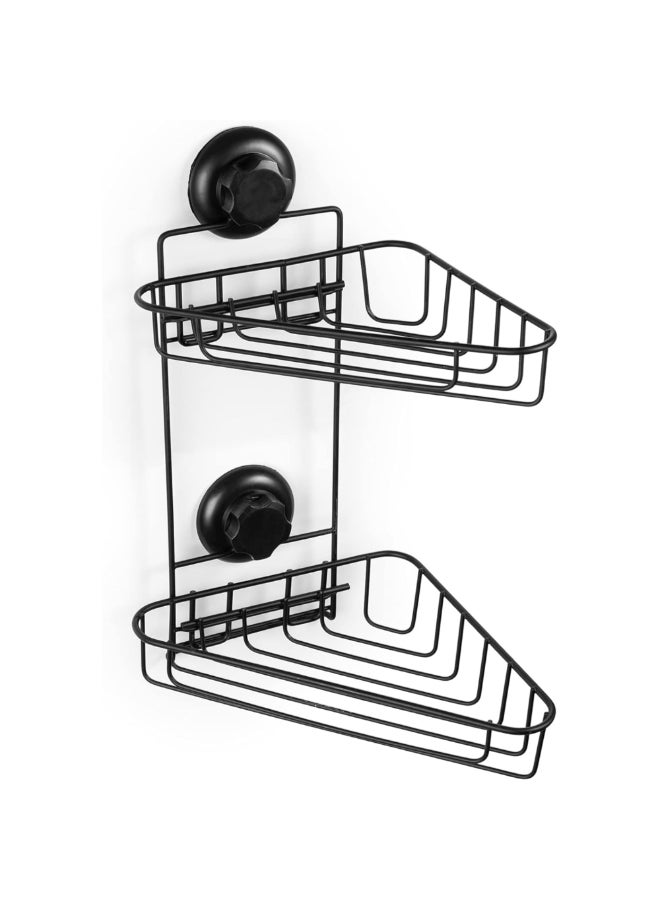 COMPACTOR Bestlock 2-Tier Suction Cup Bathroom Corner Shelf Black 36 x 22 x 23.5 cm RAN9779 - Image 1