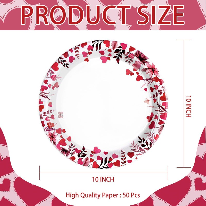 Greencian 50 Pcs Valentine's Day Paper Plates 10" Pink Heart Dessert Plates Disposable Heart Party Supplies for Valentines Day Wedding Anniversary Engagement Birthday Party Decorations - Image 4