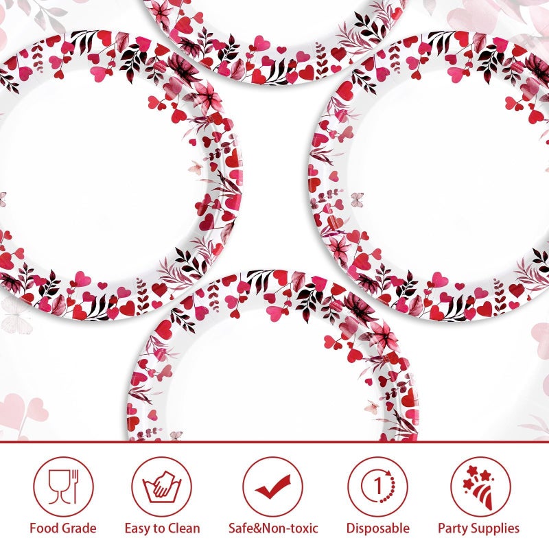 Greencian 50 Pcs Valentine's Day Paper Plates 10" Pink Heart Dessert Plates Disposable Heart Party Supplies for Valentines Day Wedding Anniversary Engagement Birthday Party Decorations - Image 2