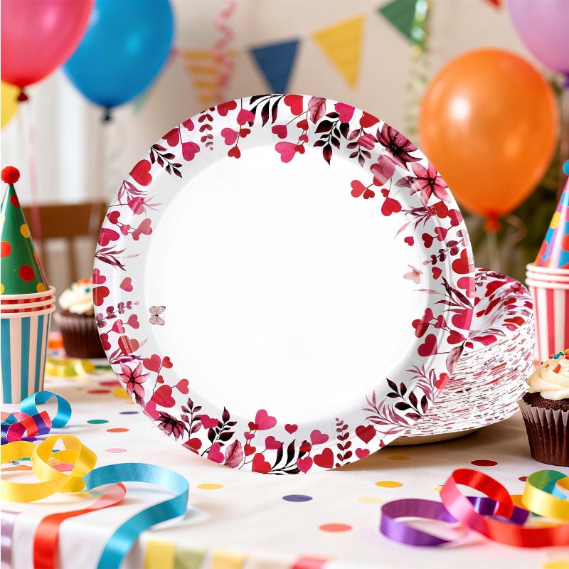 Greencian 50 Pcs Valentine's Day Paper Plates 10" Pink Heart Dessert Plates Disposable Heart Party Supplies for Valentines Day Wedding Anniversary Engagement Birthday Party Decorations - Image 5