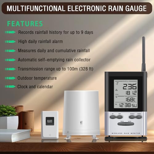 WondMall Wireless Rain Gauge Outdoor with Thermometer Digital Rain Gauges Outdoors Best Rated with SelfEmptying Freeze Proof Accurate Remote Rain Measure Gauge Automatic Outside Rain Gauge for Yard - Image 3