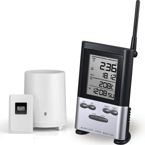 WondMall Wireless Rain Gauge Outdoor with Thermometer Digital Rain Gauges Outdoors Best Rated with SelfEmptying Freeze Proof Accurate Remote Rain Measure Gauge Automatic Outside Rain Gauge for Yard - Image 1
