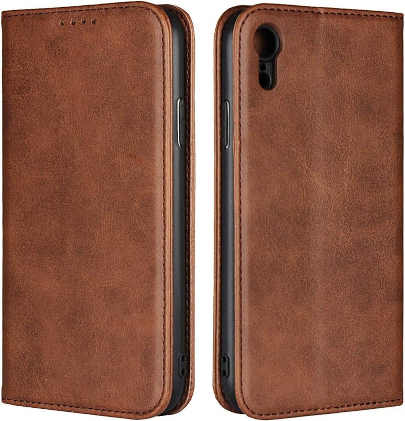 iCoverCase for iPhone XR Wallet Case with Card Holder, PU Leather Magnetic Kickstand Feature Shockproof Protective Flip Cover Case - Dark Brown - Image 1