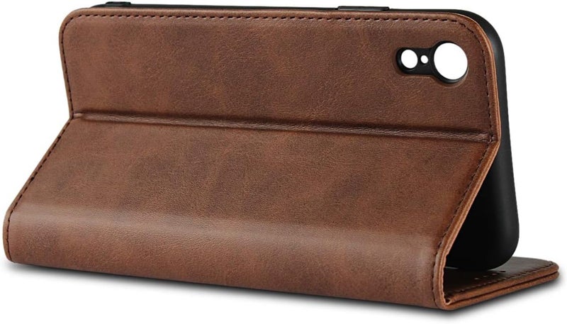 iCoverCase for iPhone XR Wallet Case with Card Holder, PU Leather Magnetic Kickstand Feature Shockproof Protective Flip Cover Case - Dark Brown - Image 3