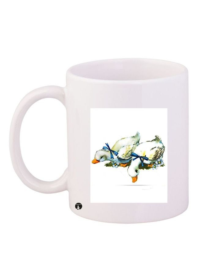Duck Printed Coffee Mug White/Green/Blue 11ounce