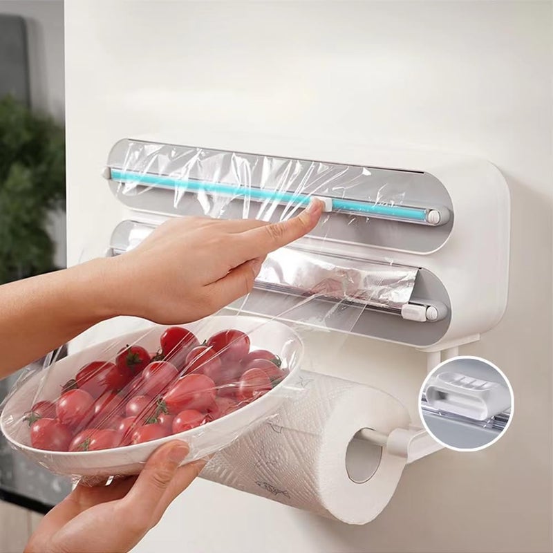 Yivinow Magnetic Wrap Dispenser with Cutter, 3-in-1 Kitchen Organizer for Plastic Wrap, Aluminum Foil & Paper Towel Holder, Sliding Cutter, Fridge or Wall Mount Storage, Includes Plastic Wrap and Foil - Image 3
