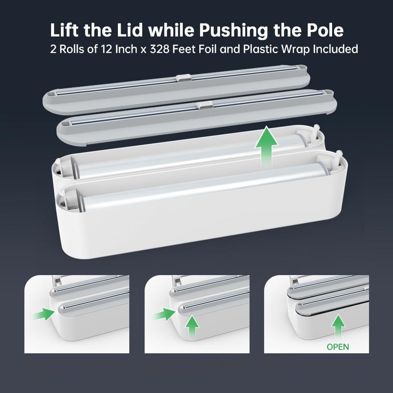 Yivinow Magnetic Wrap Dispenser with Cutter, 3-in-1 Kitchen Organizer for Plastic Wrap, Aluminum Foil & Paper Towel Holder, Sliding Cutter, Fridge or Wall Mount Storage, Includes Plastic Wrap and Foil - Image 5