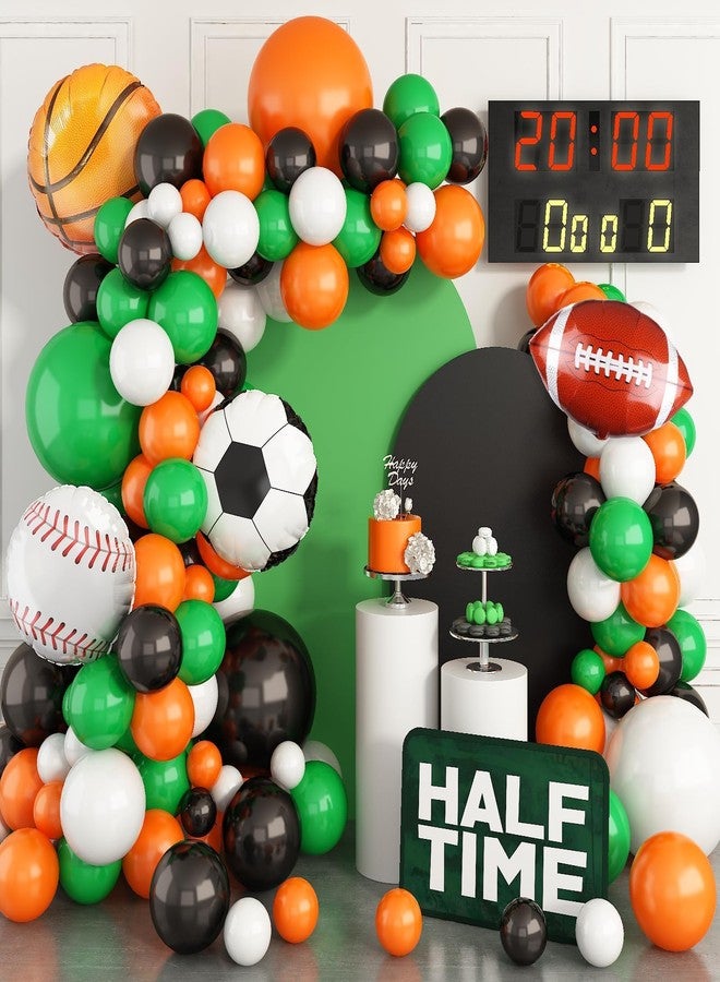 Sowide Sport Balloons Arch Garland,Ball Theme Balloon Garland Kit White Green Black Orange Balloons Ball Foil Balloons for Sports Theme Party Games Garden Theme Party Celebration Party - Image 1
