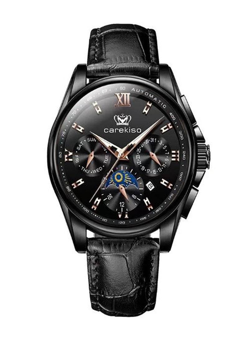 carekiso Men’s Quartz Black Leather Black Dial Watch 40mm  - Image 1