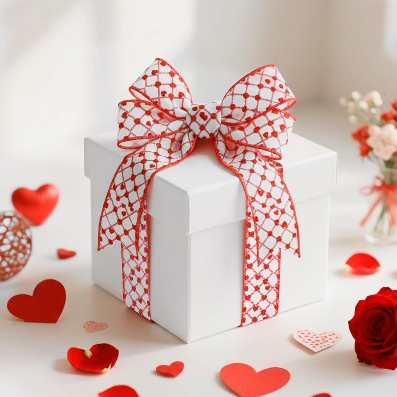Anwyll Valentines Day Wired Ribbon 11Yard 2-1/2Inch Glitter Red Heart Ribbon Burlap Happy Valentines Day Wired Edge Ribbons for Crafts Gift Wrapping Wreath Galentines Valentines Mothers Day Decoration - Image 5