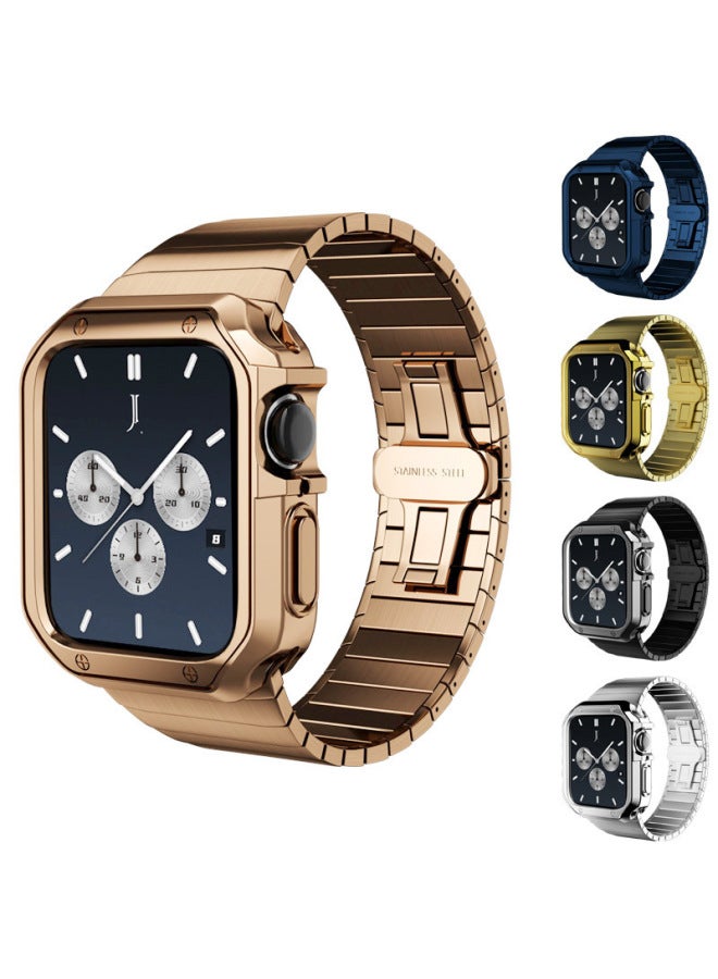 Metal Band For Apple Watch Ultra 8/7 Gen TPU Plated Shell Set Business Style Suitable For All Apple Watches Metal Bands-Color:Gold Shell 38/40/41mm - Image 2