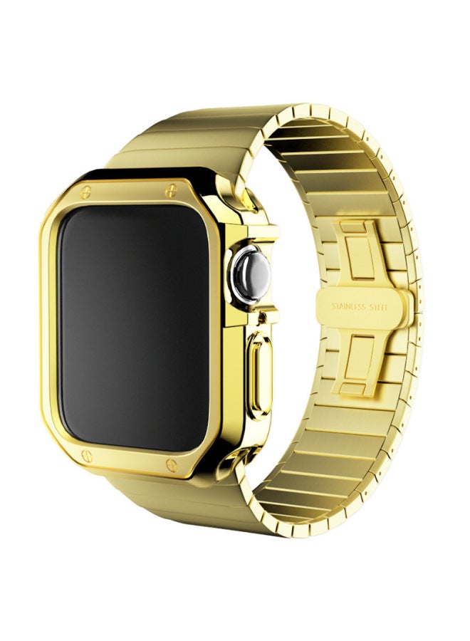 Metal Band For Apple Watch Ultra 8/7 Gen TPU Plated Shell Set Business Style Suitable For All Apple Watches Metal Bands-Color:Gold Shell 38/40/41mm - Image 1