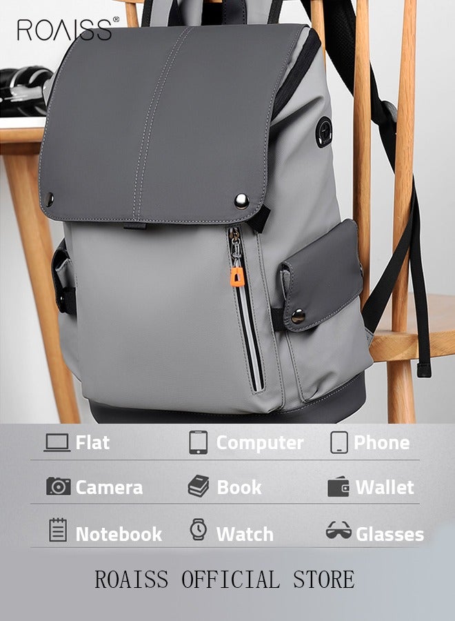 roaiss Stylish Backpack, Large Capacity Travel Backpack, 15.6-inch Laptop Bag with Snap Buttons and Multiple Pockets, Waterproof Boarding Bag with USB Charging Port, Suitable for Travel, Work, School or Outdoor Activities - Image 4