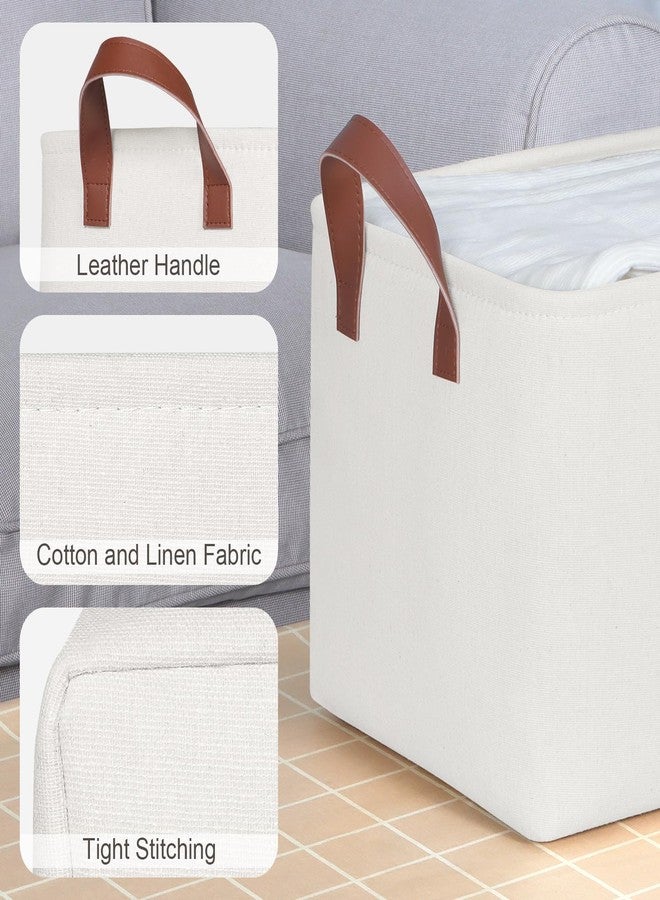 KEEGH Storage Baskets for Organizing, Fabric Storage Bins with Leather Handles, Shelf Baskets for Closet Organization, 15" L x 11" W x 10" H, White, 4 Pack - Image 3