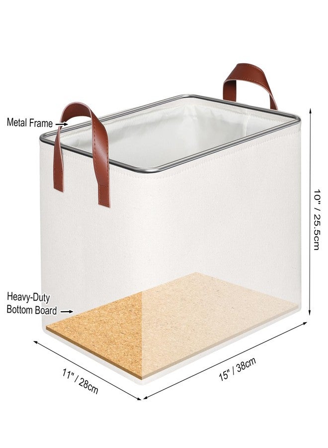 KEEGH Storage Baskets for Organizing, Fabric Storage Bins with Leather Handles, Shelf Baskets for Closet Organization, 15" L x 11" W x 10" H, White, 4 Pack - Image 2