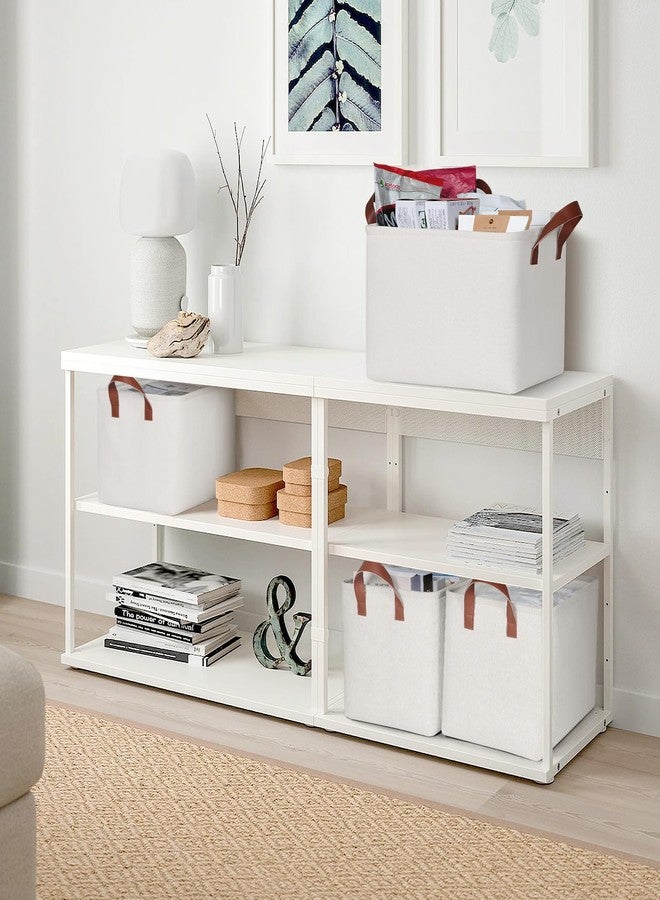 KEEGH Storage Baskets for Organizing, Fabric Storage Bins with Leather Handles, Shelf Baskets for Closet Organization, 15" L x 11" W x 10" H, White, 4 Pack - Image 5