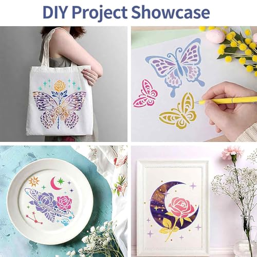 FFZDENA 9PCS Stencils for Craft and Art, Flower Stencils for Wall Painting, Reusable Painting Stencils for Fabric, Wall, Home Decor, DIY Projects, 20x20cm - Image 5