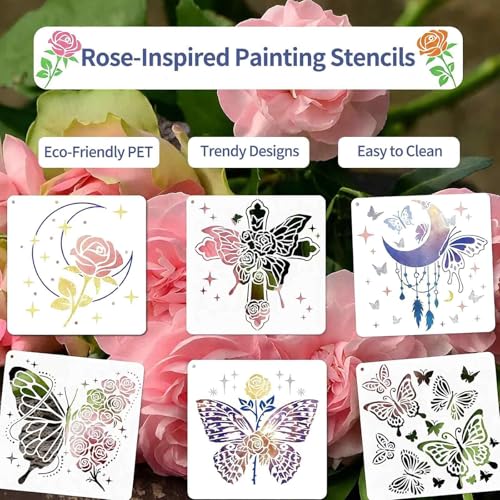 FFZDENA 9PCS Stencils for Craft and Art, Flower Stencils for Wall Painting, Reusable Painting Stencils for Fabric, Wall, Home Decor, DIY Projects, 20x20cm - Image 3