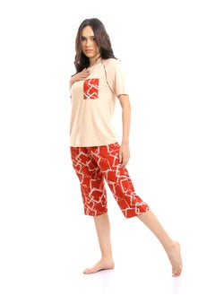 REDCOTTON Red Cotton-Women's Capri Pajama Set-café  - Image 1