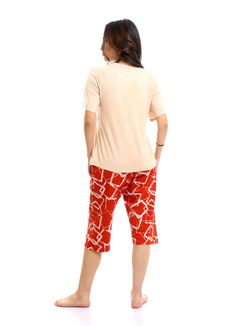 REDCOTTON Red Cotton-Women's Capri Pajama Set-café  - Image 4